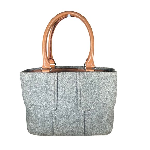 Kate Spade Quinn Wool Toggle Satchel Handbag with Leather Trim in Gray & Tan EUC - Picture 14 of 14